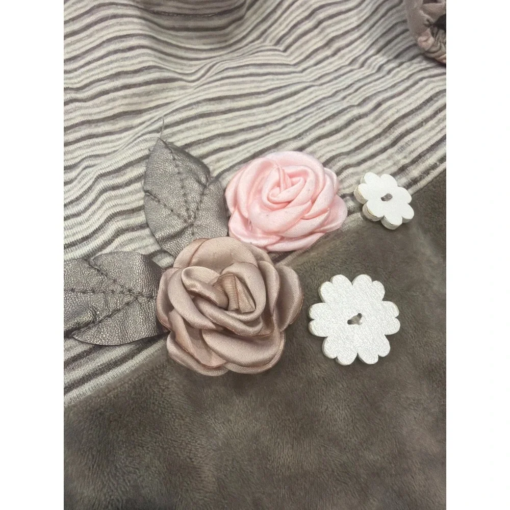 Zaza Couture Girls Striped‎ Floral Tiered Dress Pink Gray Long Sleeve Size 5